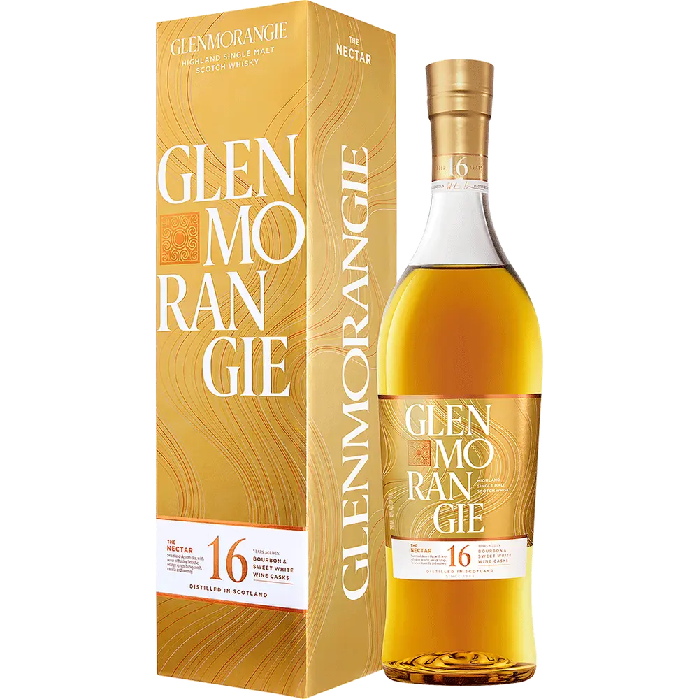 Glenmorangie whisky bottle and packaging on a white background