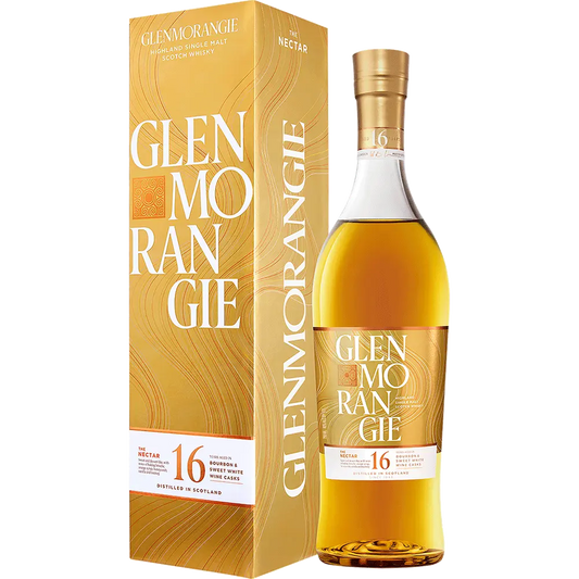 Glenmorangie whisky bottle and packaging on a white background