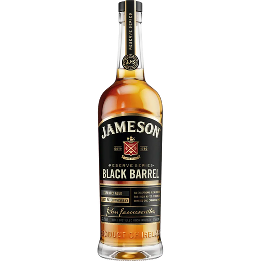 Bottle of Jameson Black Barrel Irish whiskey with a label indicating 1000ml volume.