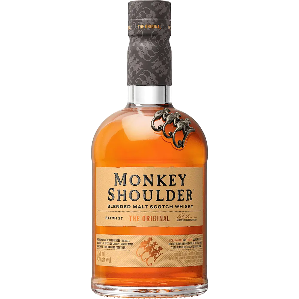 Monkey Shoulder blended malt Scotch whisky bottle on a white background