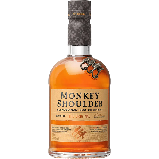 Monkey Shoulder blended malt Scotch whisky bottle on a white background