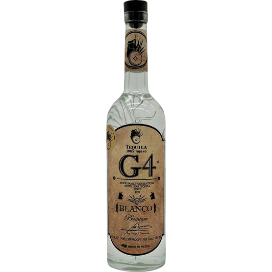 Tequila bottle with a label on a white background