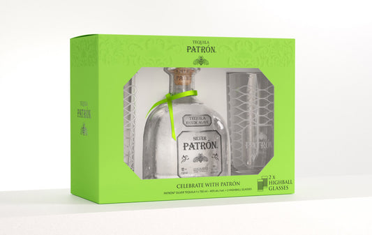 Patron Silver Gift Pack with Two Highball Glasses