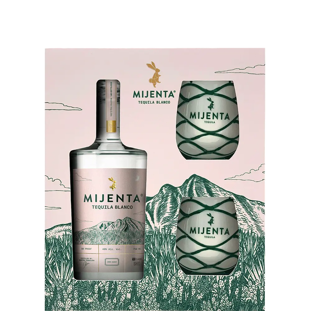 Mijenta Blanco Tequila with 2 glasses