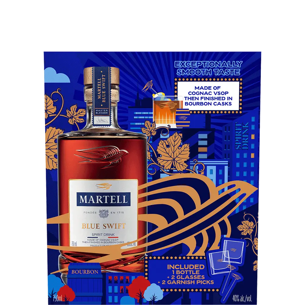 Martell Blue Swift Cognac Set with Glasses