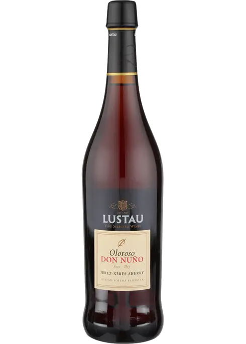 Lustau Oloroso Don Nuno sherry bottle on a white background