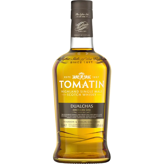 Tomatin Highland Single Malt Scotch Whisky bottle on a white background