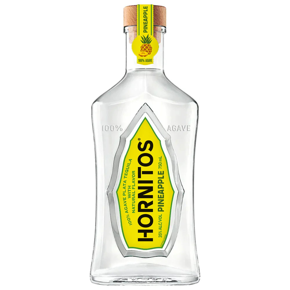 Hornitos Pineapple Tequila bottle on a white background