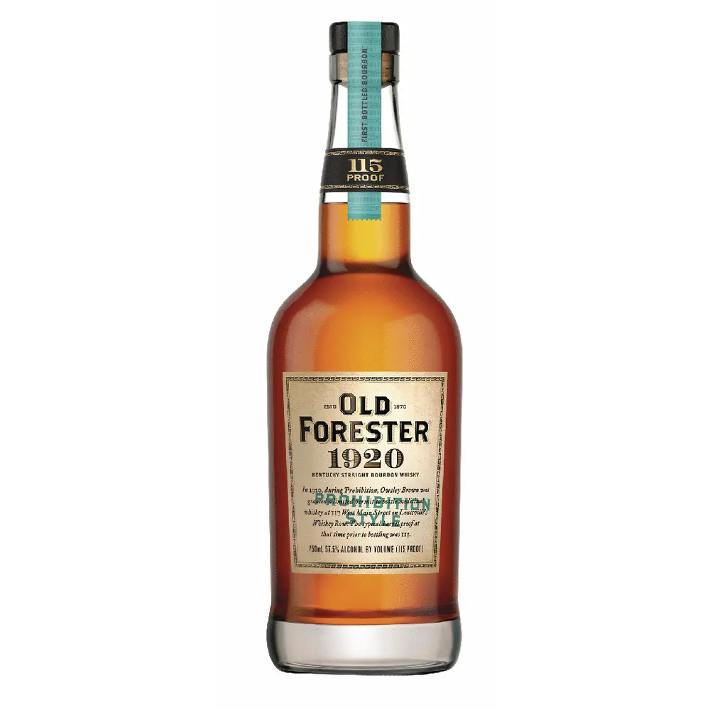 Old Forester 1920 whiskey bottle on a white background