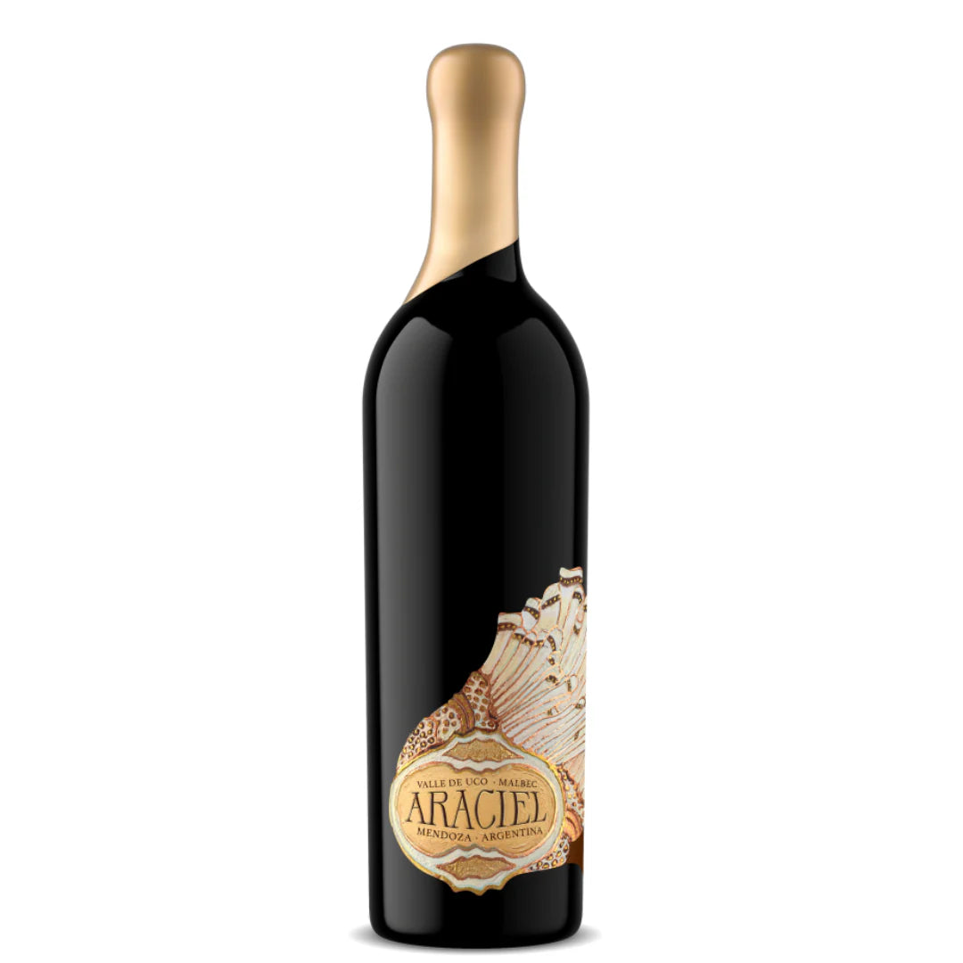 Wine bottle with a decorative label on a white background #malbec #red
