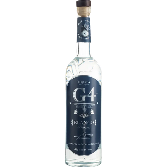 Tequila bottle labeled 'G4 Blanco' on a white background