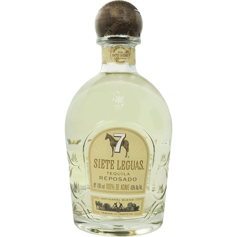 Siete Leguas Tequila Reposado bottle on a white background