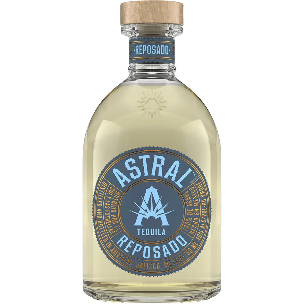 Astral Tequila Reposado bottle on a white background