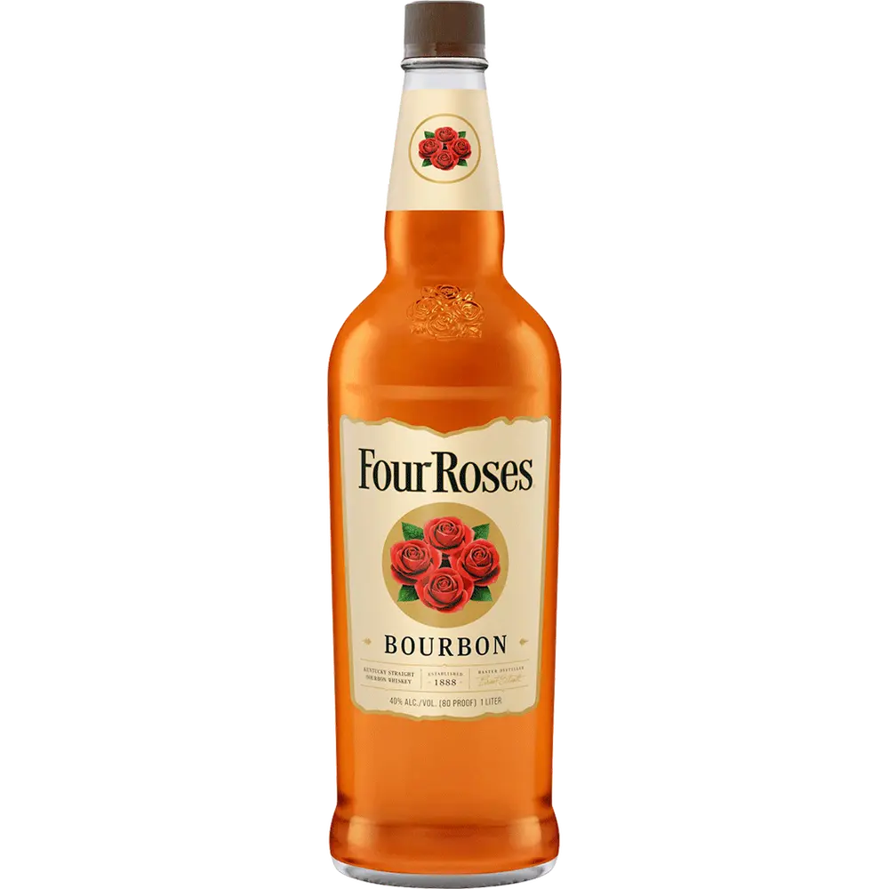 Four Roses bourbon bottle on a white background
