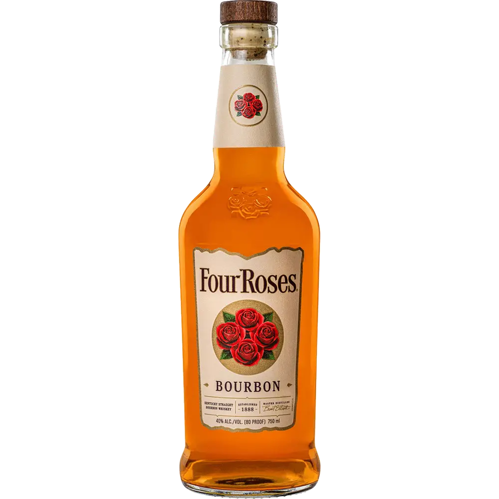 Four Roses bourbon bottle on a white background