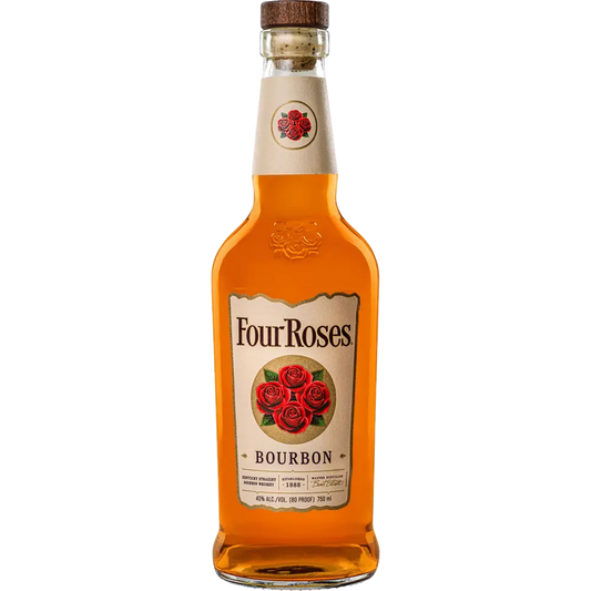 Four Roses bourbon bottle on a white background
