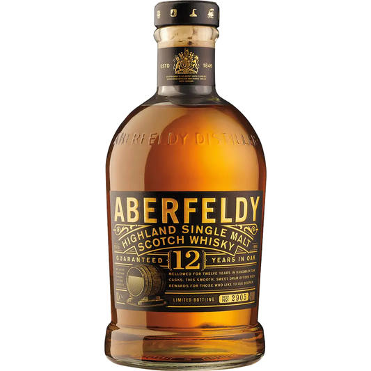 Aberfeldy 12-year-old Highland Single Malt Scotch Whisky bottle on a white background