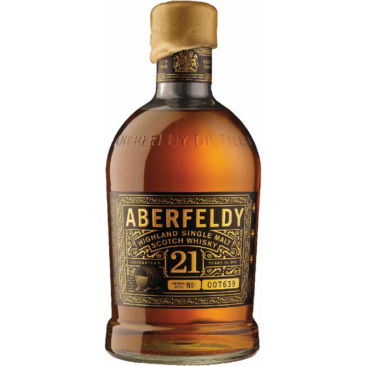 Aberfeldy 21-year-old whisky bottle on a white background