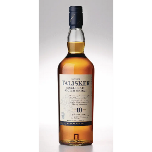 Talisker single malt Scotch whisky bottle on a white background