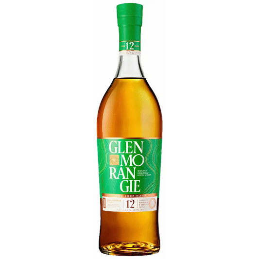Glenmorangie whisky bottle with green label on a white background