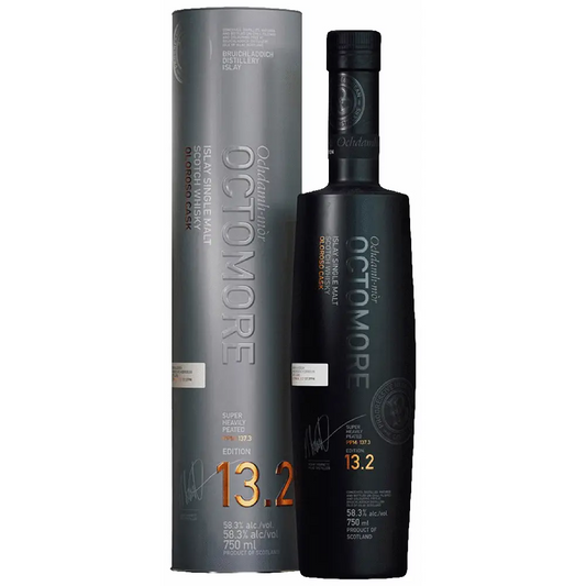 Octomore bottle and packaging on a white background