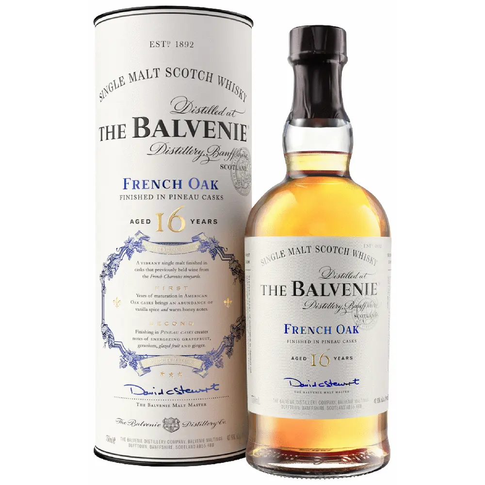 Balvenie whisky bottle and box on a white background