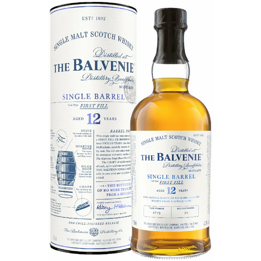 Balvenie whisky bottle and label on a white background