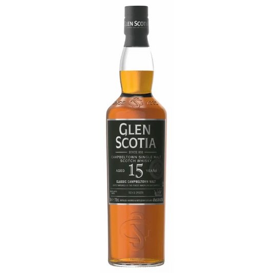 Glen Scotia 15-year-old whisky bottle on a white background