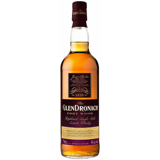 Bottle of GlenDronach Port Wood Highland Single Malt Scotch Whisky on a white background