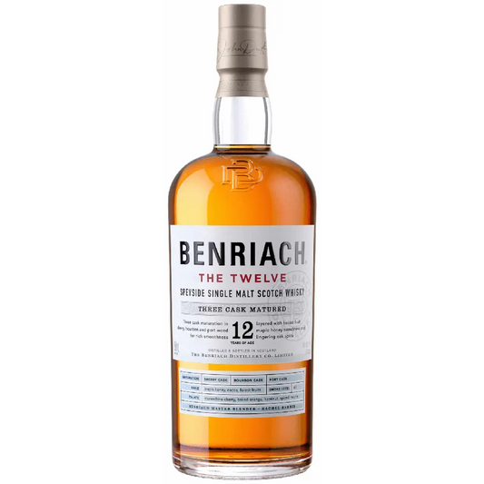 Benriach whisky bottle on a white background