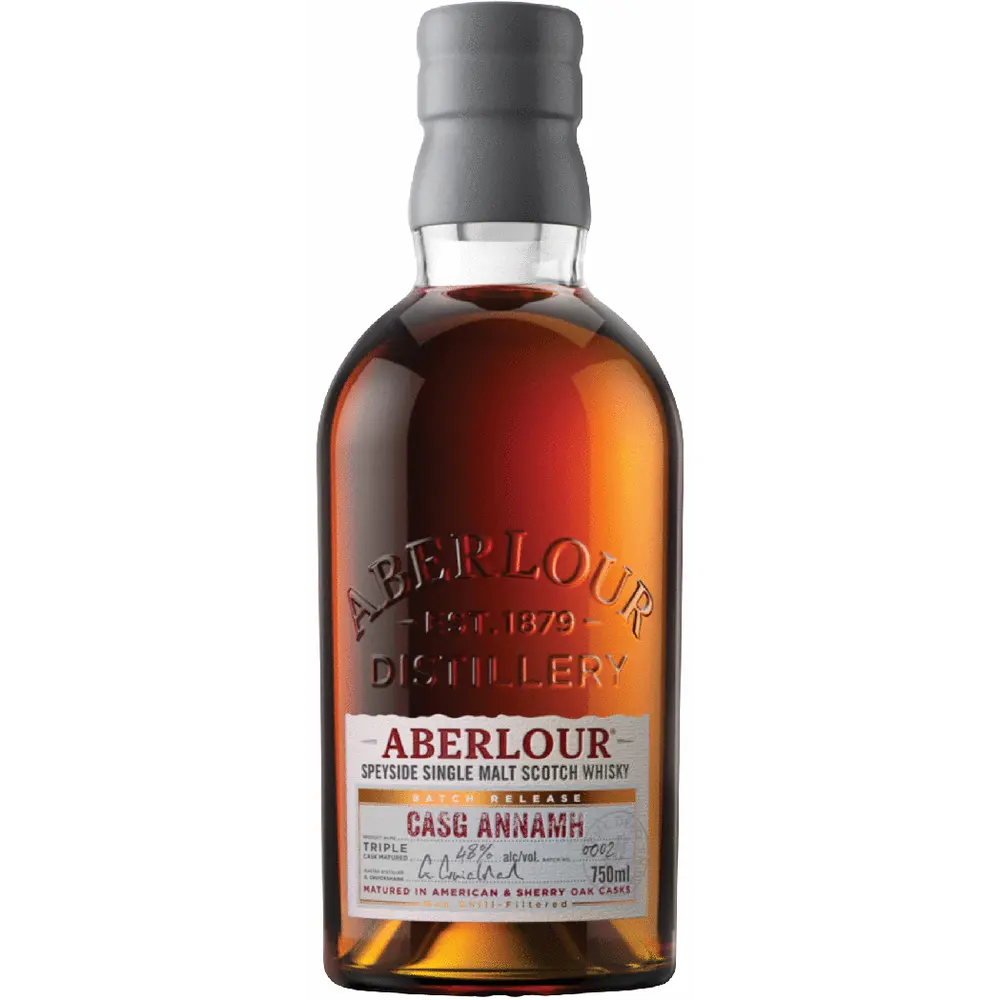 Aberlour whisky bottle on a white background
