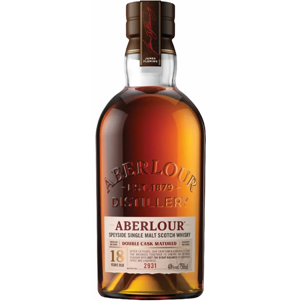 Aberlour whisky bottle on a white background