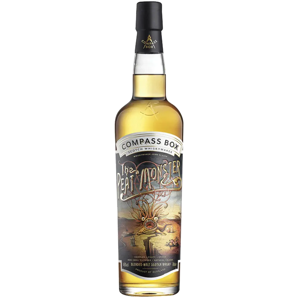 Compass Box The Peat Monster whisky bottle on a white background