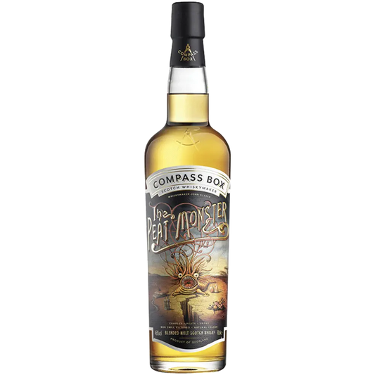 Compass Box The Peat Monster whisky bottle on a white background