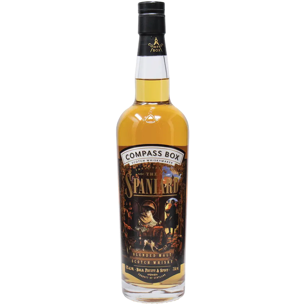 Bottle of Compass Box The Spanish Malt whisky on a white background