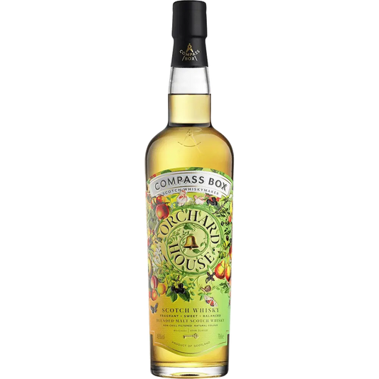 Bottle of Compass Box Orchard House Scotch Whisky on a white background