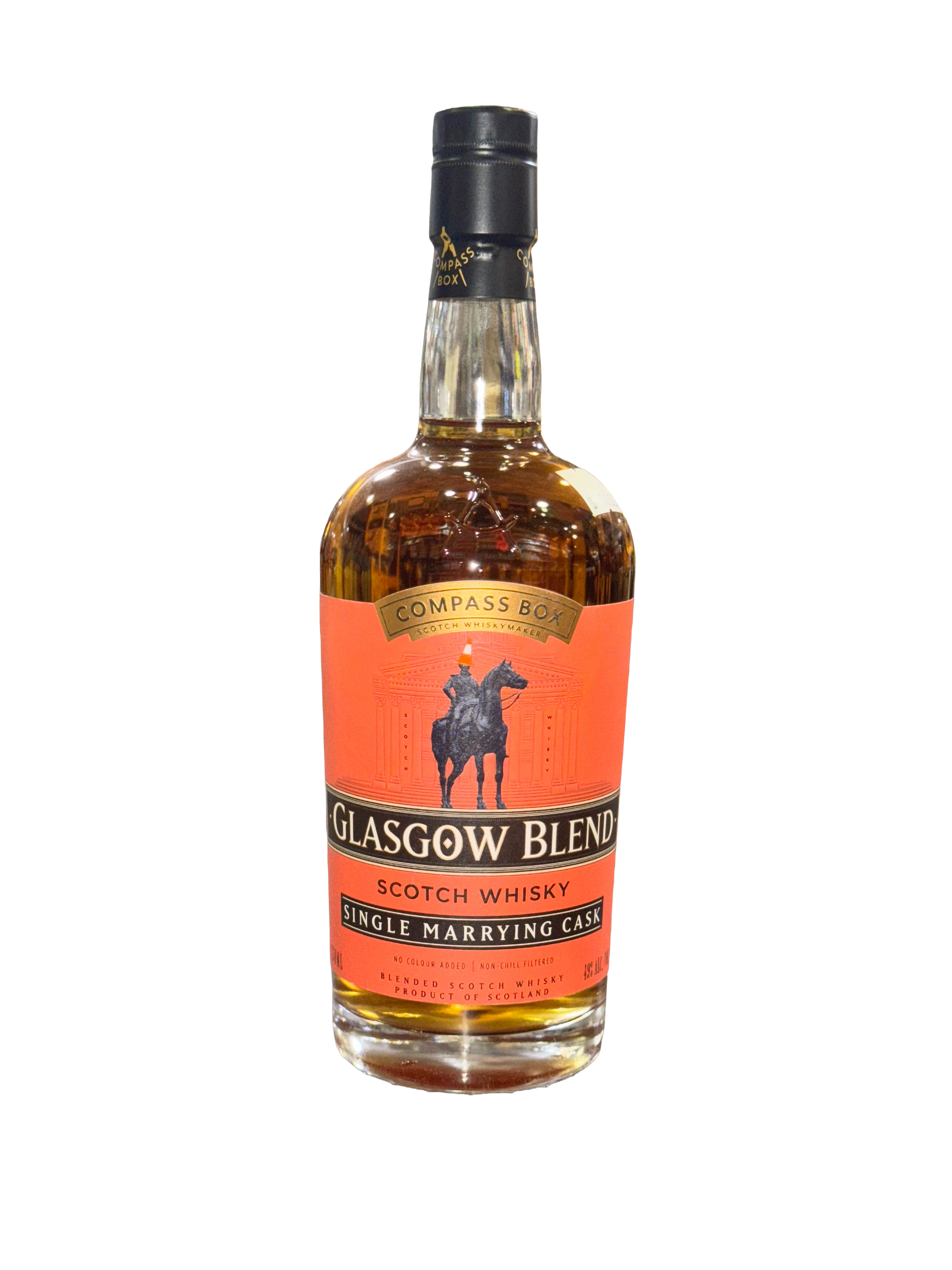 Bottle of Glasgow Blend Scotch Whisky on a white background