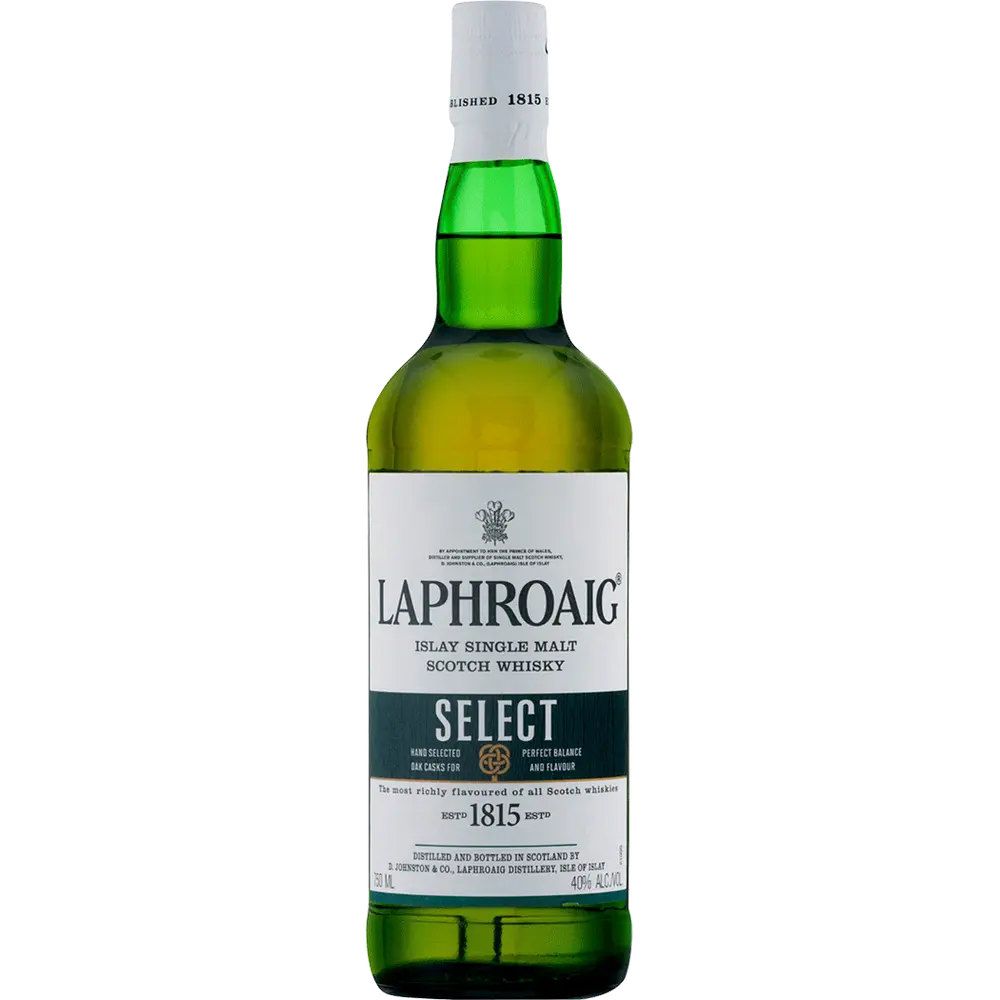 Laphroaig Select Islay Single Malt Scotch Whisky bottle on a white background