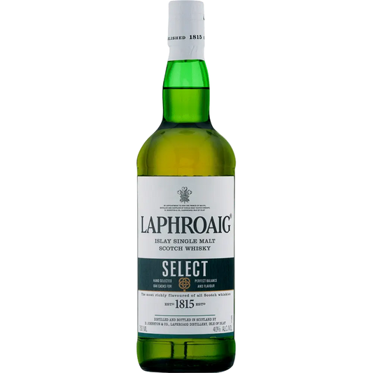 Laphroaig Select Islay Single Malt Scotch Whisky bottle on a white background