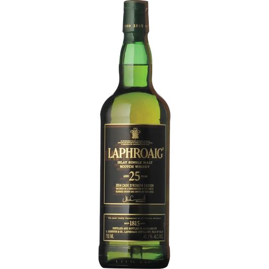 Laphroaig whisky bottle on a white background