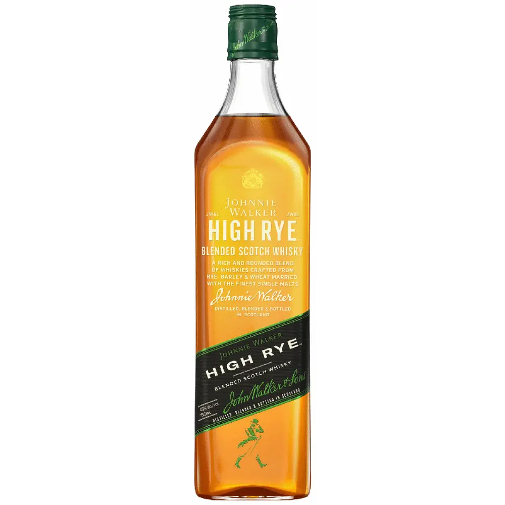 Bottle of Johnnie Walker High Rye whisky on a white background