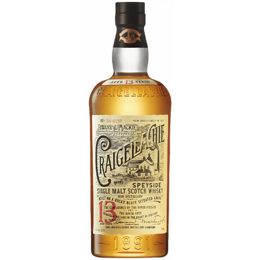 Bottle of Craigellachie Speyside Single Malt Scotch Whisky on a white background