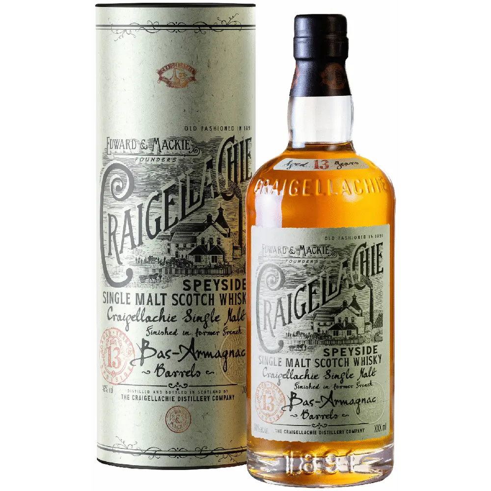 Craigellachie Speyside Single Malt Scotch Whisky bottle and packaging on a white background