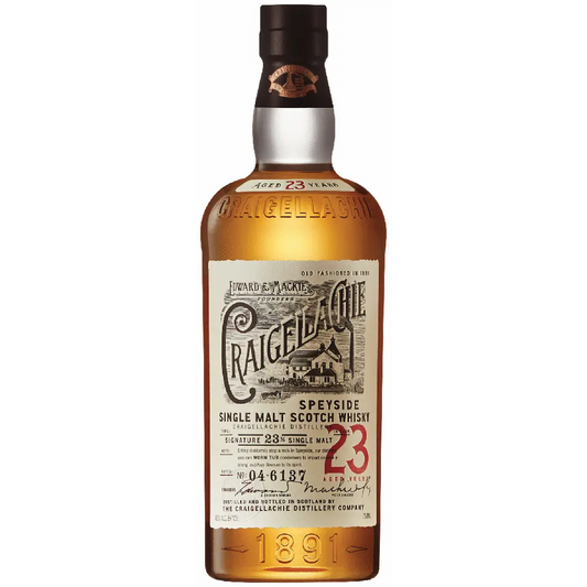 Bottle of Craigellachie Speyside Single Malt Scotch Whisky on a white background