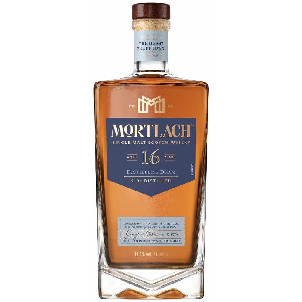 Mortlach single malt Scotch whisky bottle on a white background