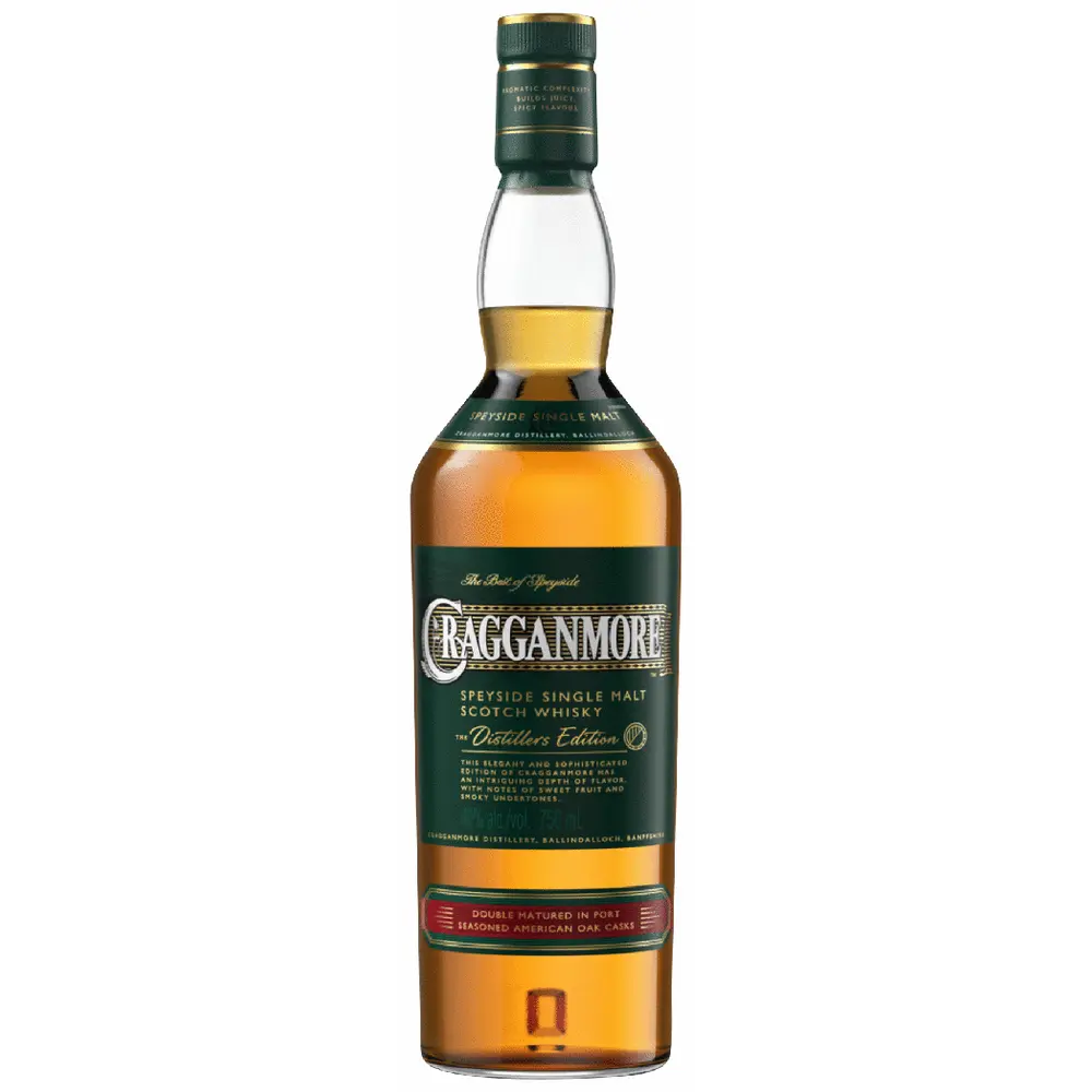 Bottle of Cragganmore Scotch Whisky on a white background