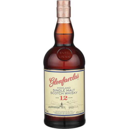 Glenfarclas Highland Single Malt Scotch Whisky bottle on a white background