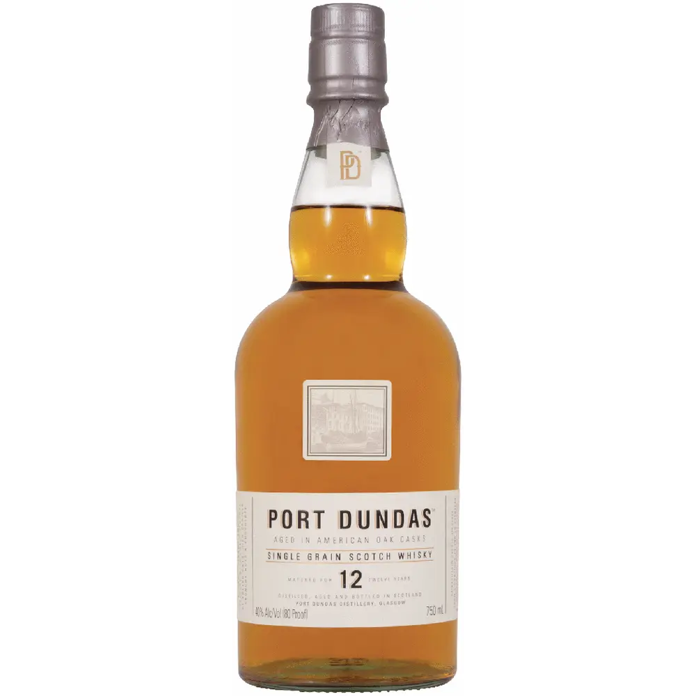 Port Dundas whisky bottle on a white background