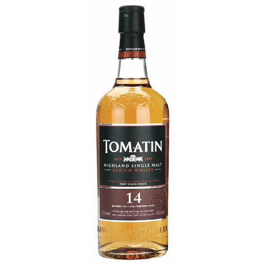 Tomatin Highland Single Malt Scotch Whisky bottle on a white background