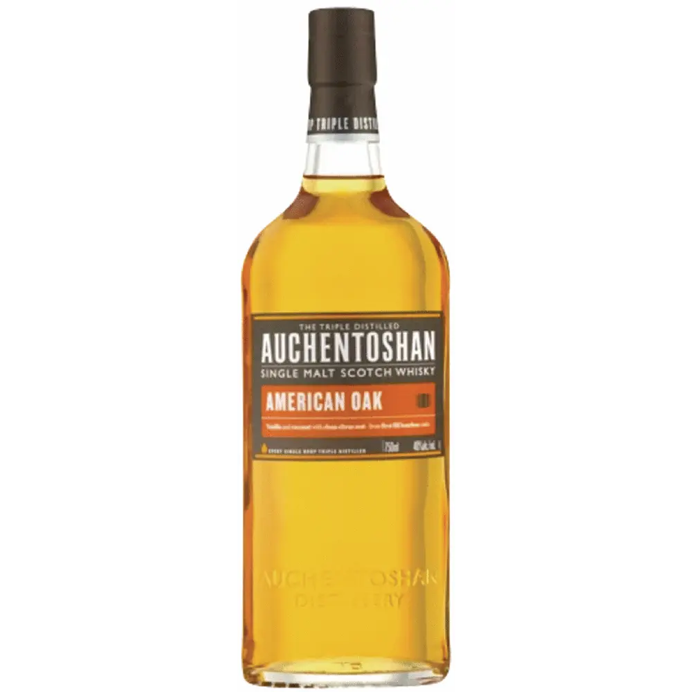 Bottle of Auchentoshan American Oak Single Malt Scotch Whisky on a white background